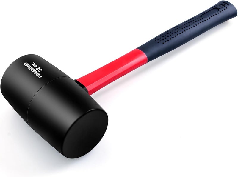 EFFICERE 32 oz. Premium Large Size Rubber Mallet Hammer, Solid Eco-Friendly Rubber Head, Durable Fiberglass Handle | Deliver Soft and Non-Marring Strikes on Surfaces without Scratch and Damage - Image 2